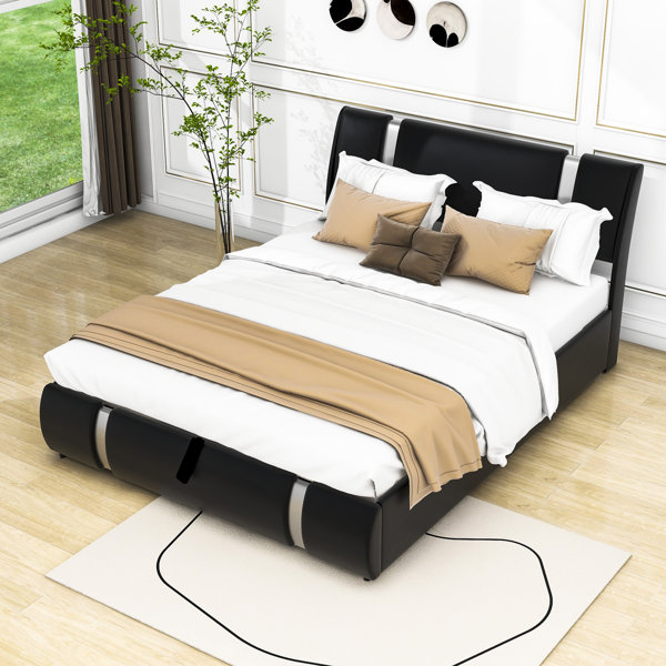 Ivy Bronx Shaelyn Faux Leather Platform Bed with Headboard and Lift Up